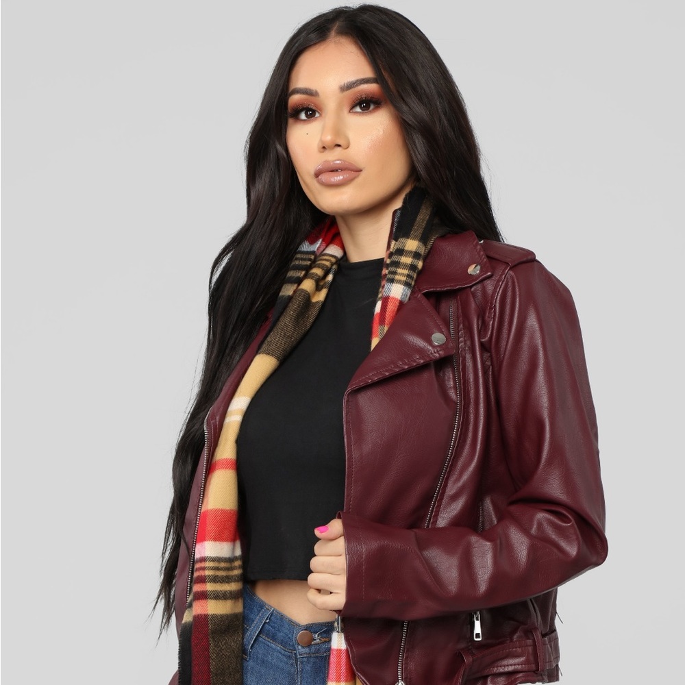 NWT - Fashion Nova: Wine Araxie Vegan Leather Jacket